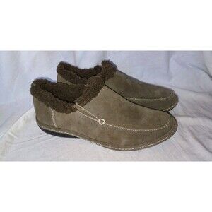 NEW Sz 6.5 Lands End Shoes Women'sTaupe Brown Sherpa Lined Suede Slip On Loafers